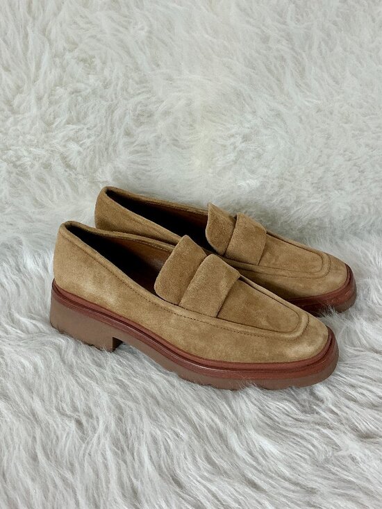 Vince Shoes - Vince Robin Brown Suede Leather Square Toe Penny Loafer US 7 M EU 37